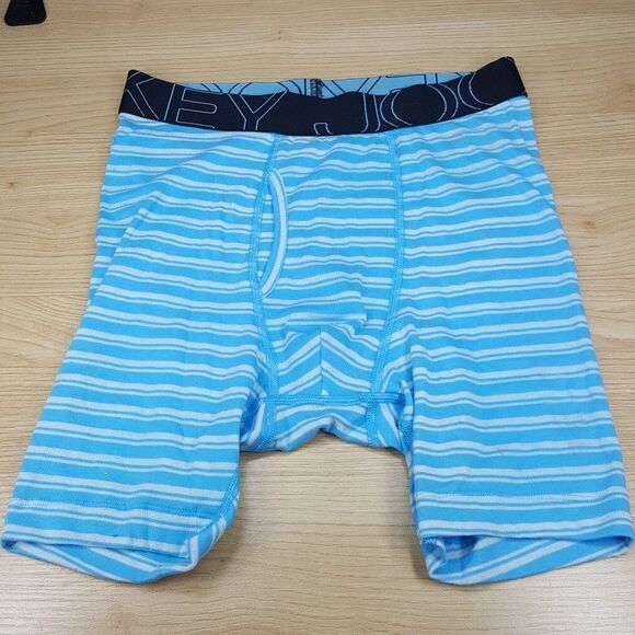 JOCKEY Boxer Briefs Mens Small Blue Stripe Activeblend Midway Brief Logo - Picture 1 of 4